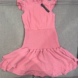 Pink Ruffled Smocked Fit and Flare Dress